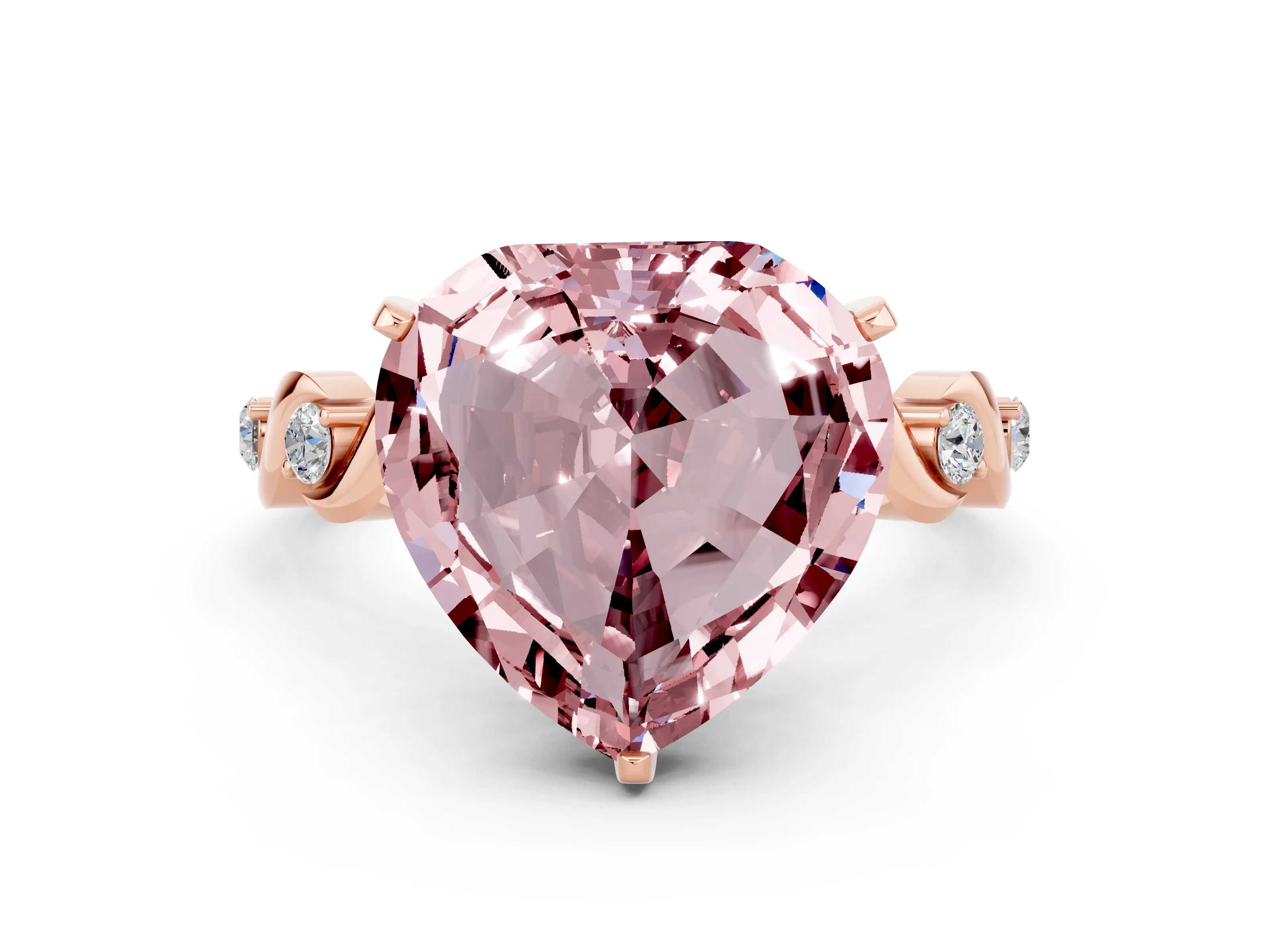 Rose gold Heart Cut Morganite Solitaire Twisted Band with Round  Accents and Prong Setting_12