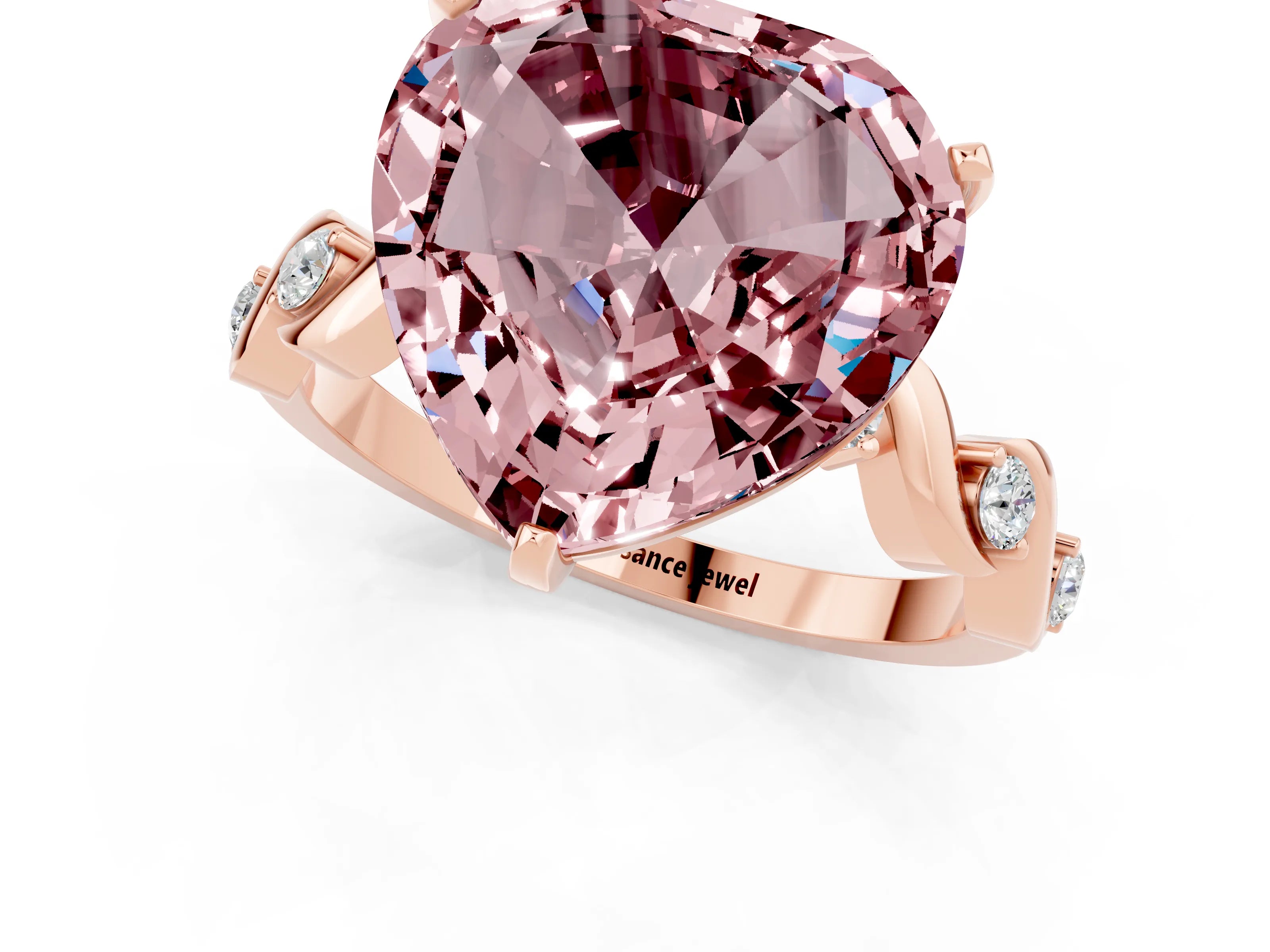 Rose gold Heart Cut Morganite Solitaire Twisted Band with Round  Accents and Prong Setting_13