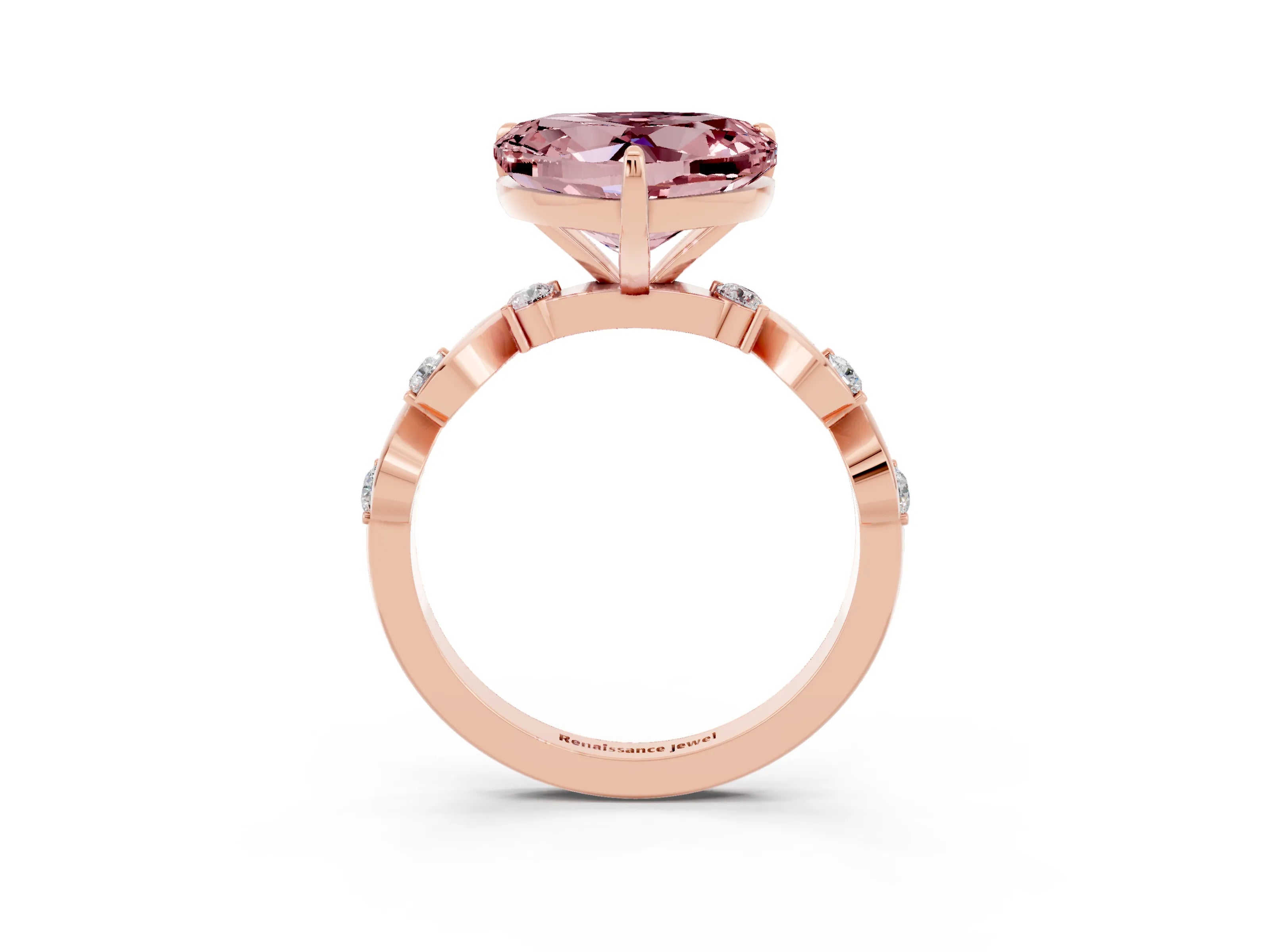 Rose gold Heart Cut Morganite Solitaire Twisted Band with Round  Accents and Prong Setting_15