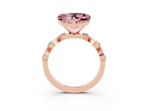 Rose gold Heart Cut Morganite Solitaire Twisted Band with Round  Accents and Prong Setting_15