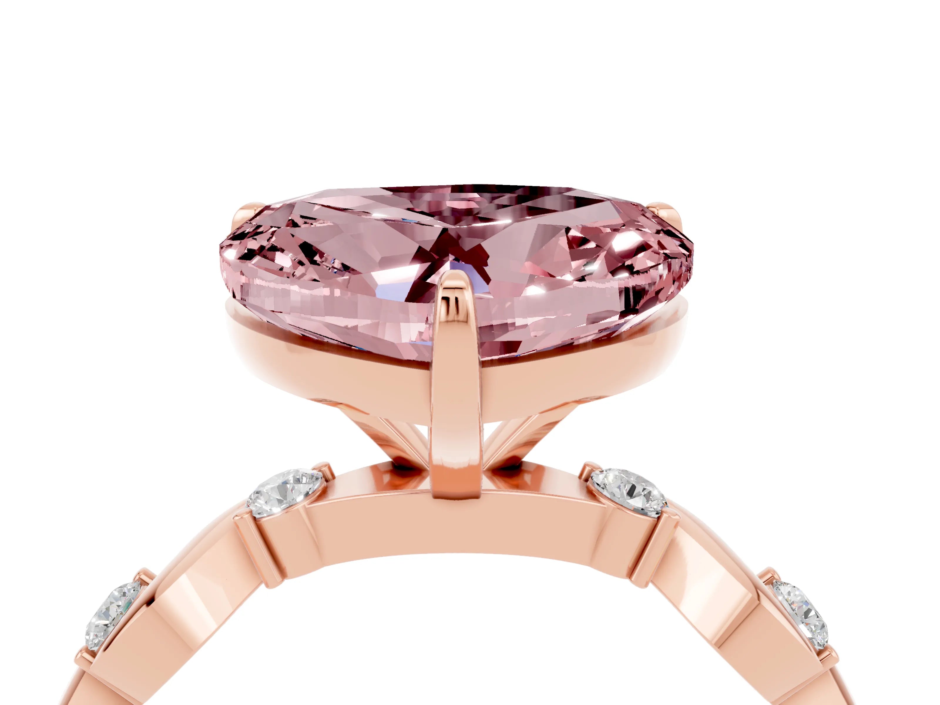 Rose gold Heart Cut Morganite Solitaire Twisted Band with Round  Accents and Prong Setting_16