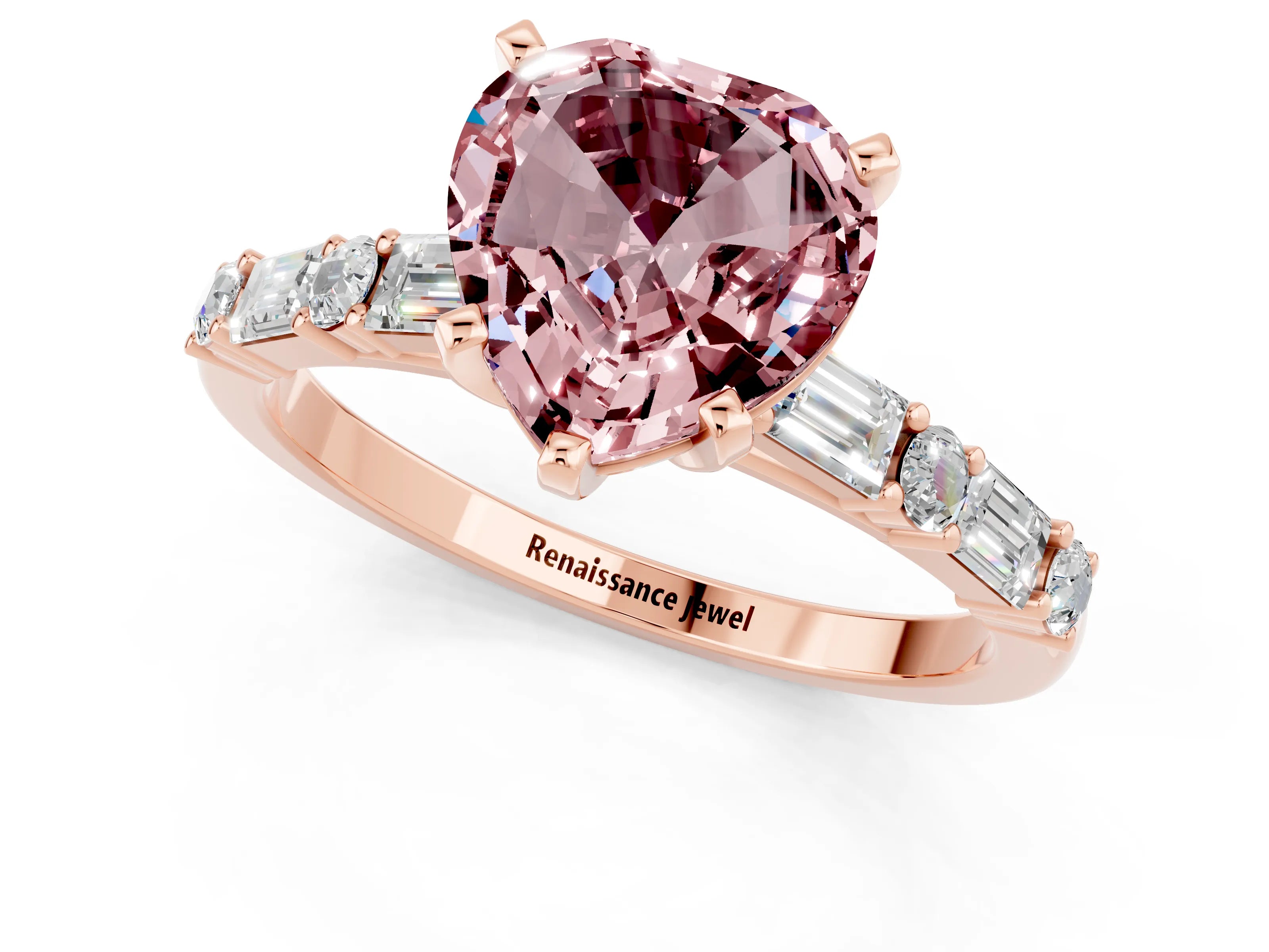 Rose gold Heart Cut Morganite Solitaire with Side Baguettes and Channel Set Band_1