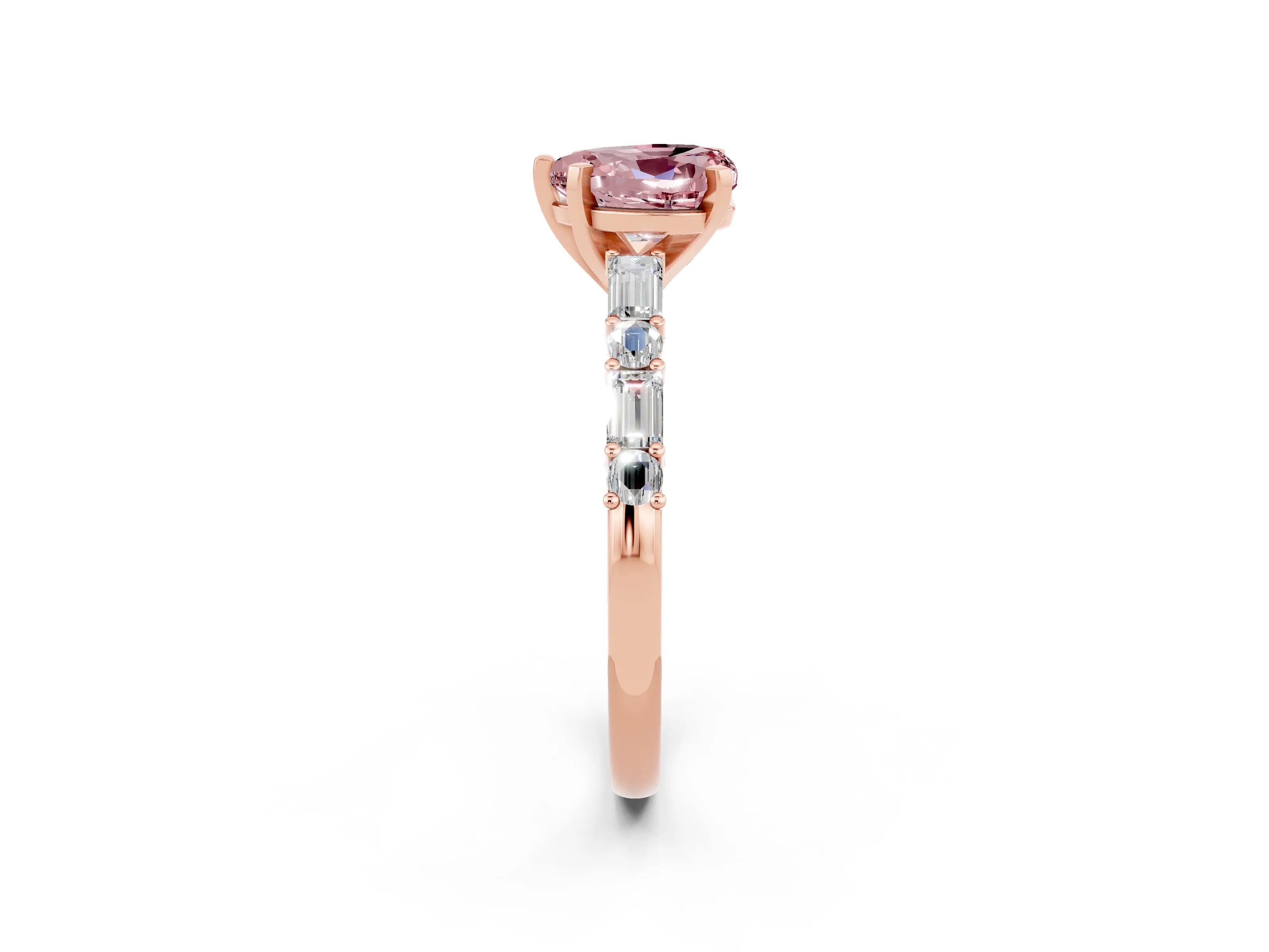 Rose gold Heart Cut Morganite Solitaire with Side Baguettes and Channel Set Band_2