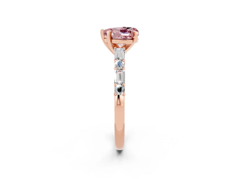 Rose gold Heart Cut Morganite Solitaire with Side Baguettes and Channel Set Band_2