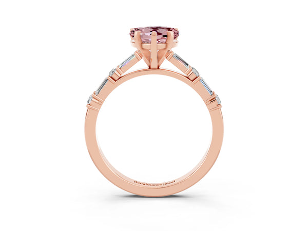 Rose gold Heart Cut Morganite Solitaire with Side Baguettes and Channel Set Band