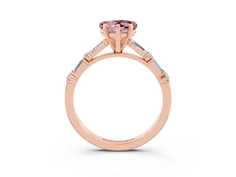 Rose gold Heart Cut Morganite Solitaire with Side Baguettes and Channel Set Band_3