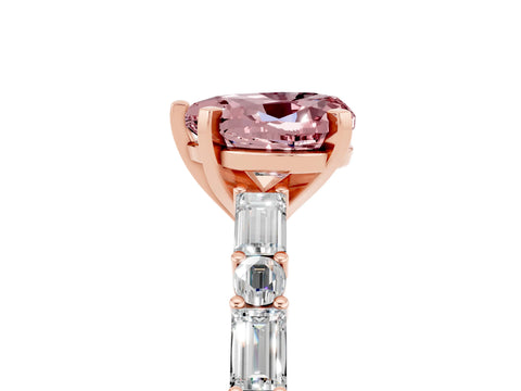 Rose gold Heart Cut Morganite Solitaire with Side Baguettes and Channel Set Band_5