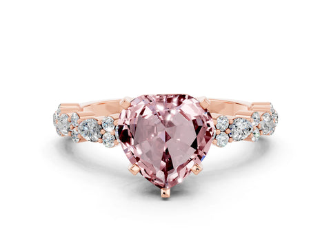 Rose gold Heart Cut Morganite Solitaire with Side Stones, Pave Band, Four-Prong Setting_36