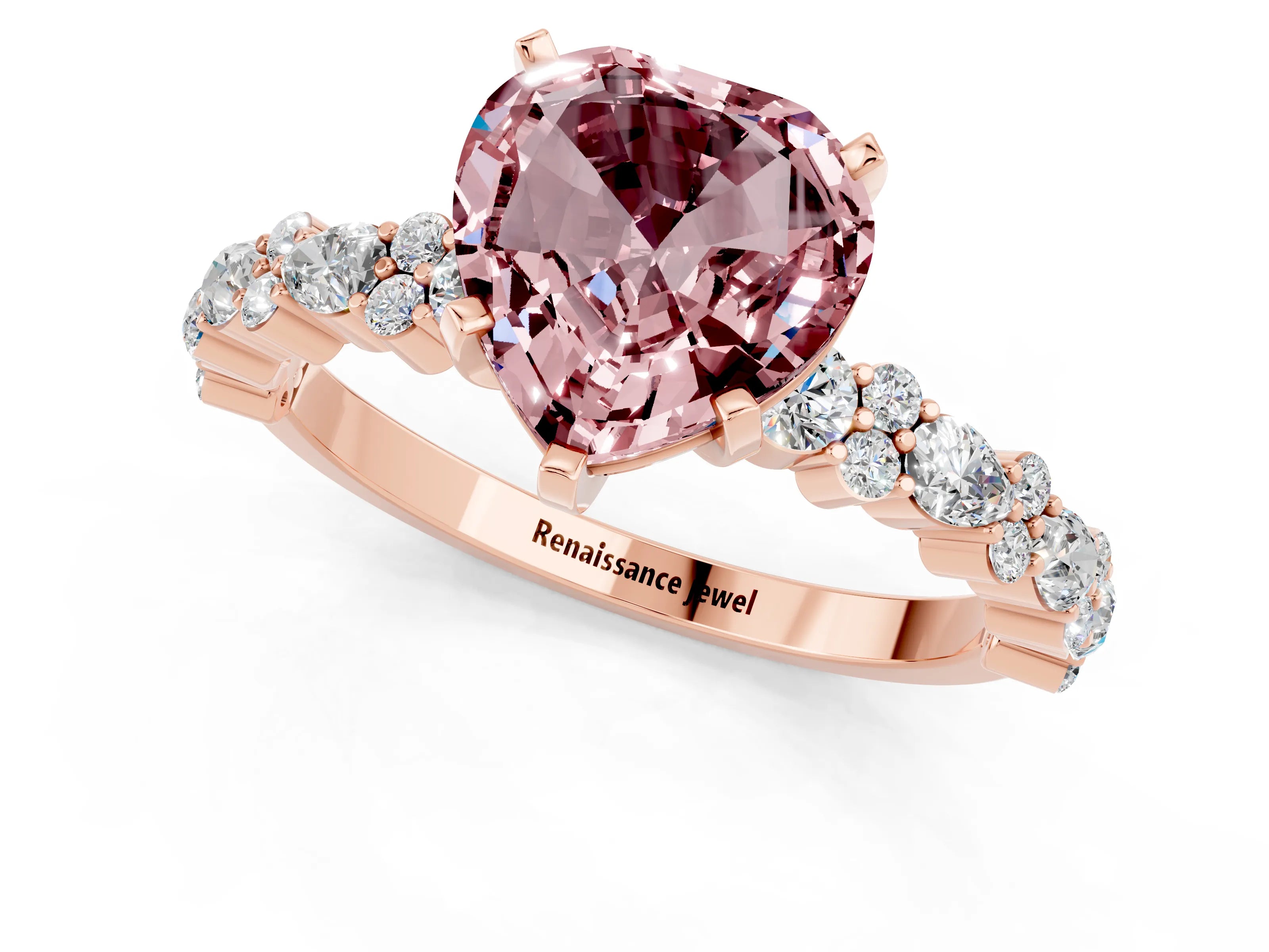 Rose gold Heart Cut Morganite Solitaire with Side Stones, Pave Band, Four-Prong Setting_37