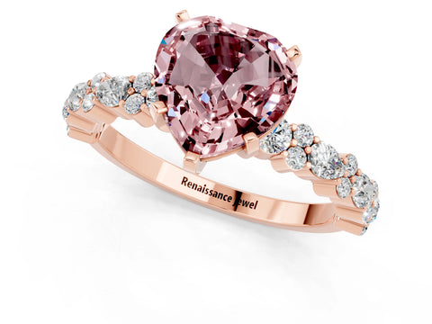 Rose gold Heart Cut Morganite Solitaire with Side Stones, Pave Band, Four-Prong Setting_37