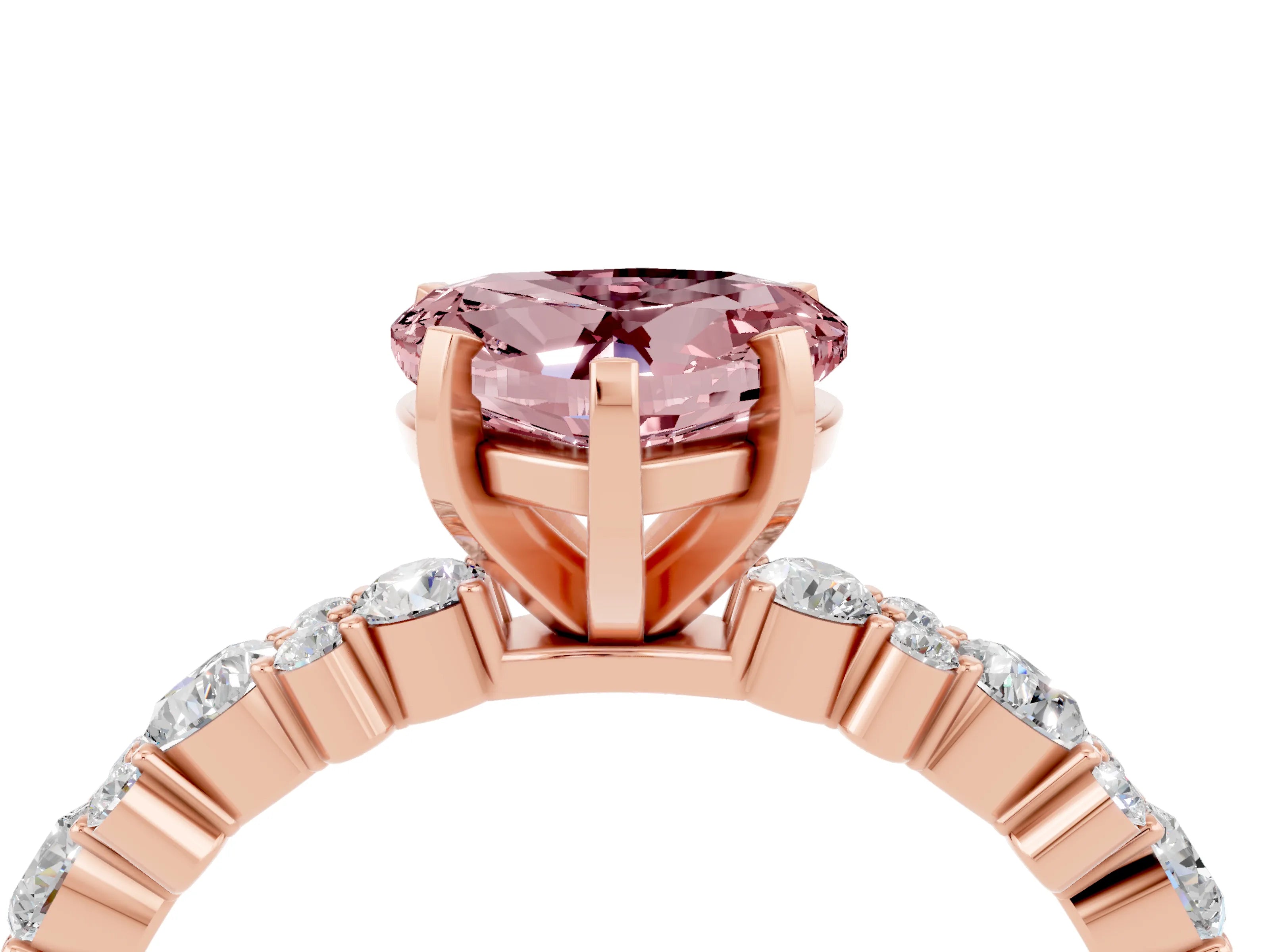 Rose gold Heart Cut Morganite Solitaire with Side Stones, Pave Band, Four-Prong Setting_40