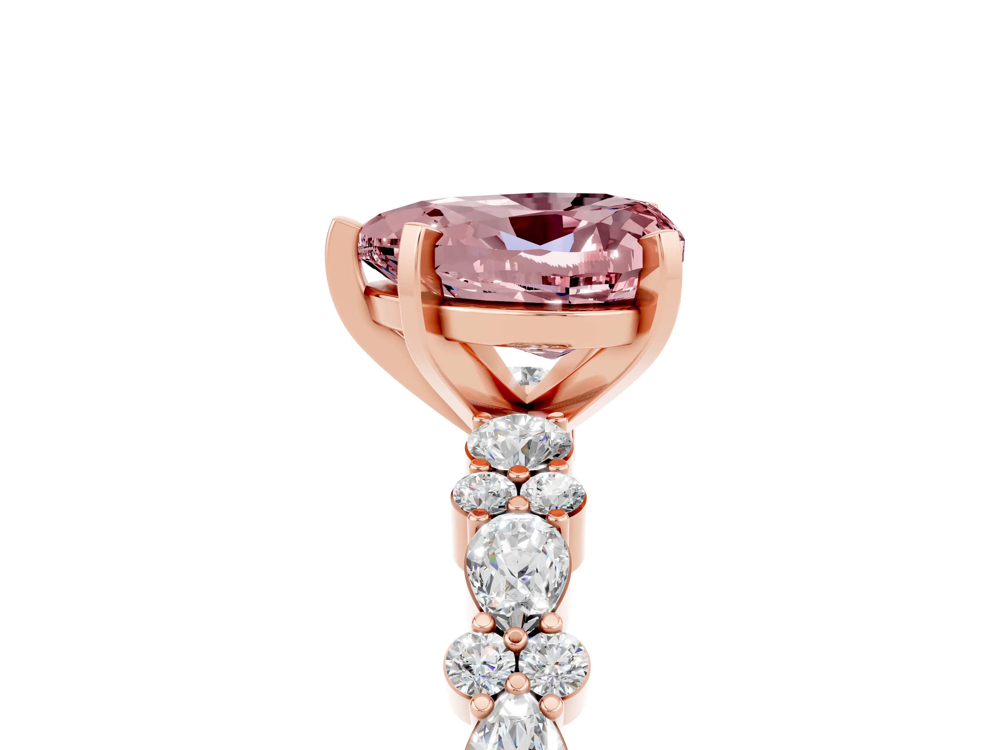 Rose gold Heart Cut Morganite Solitaire with Side Stones, Pave Band, Four-Prong Setting_41