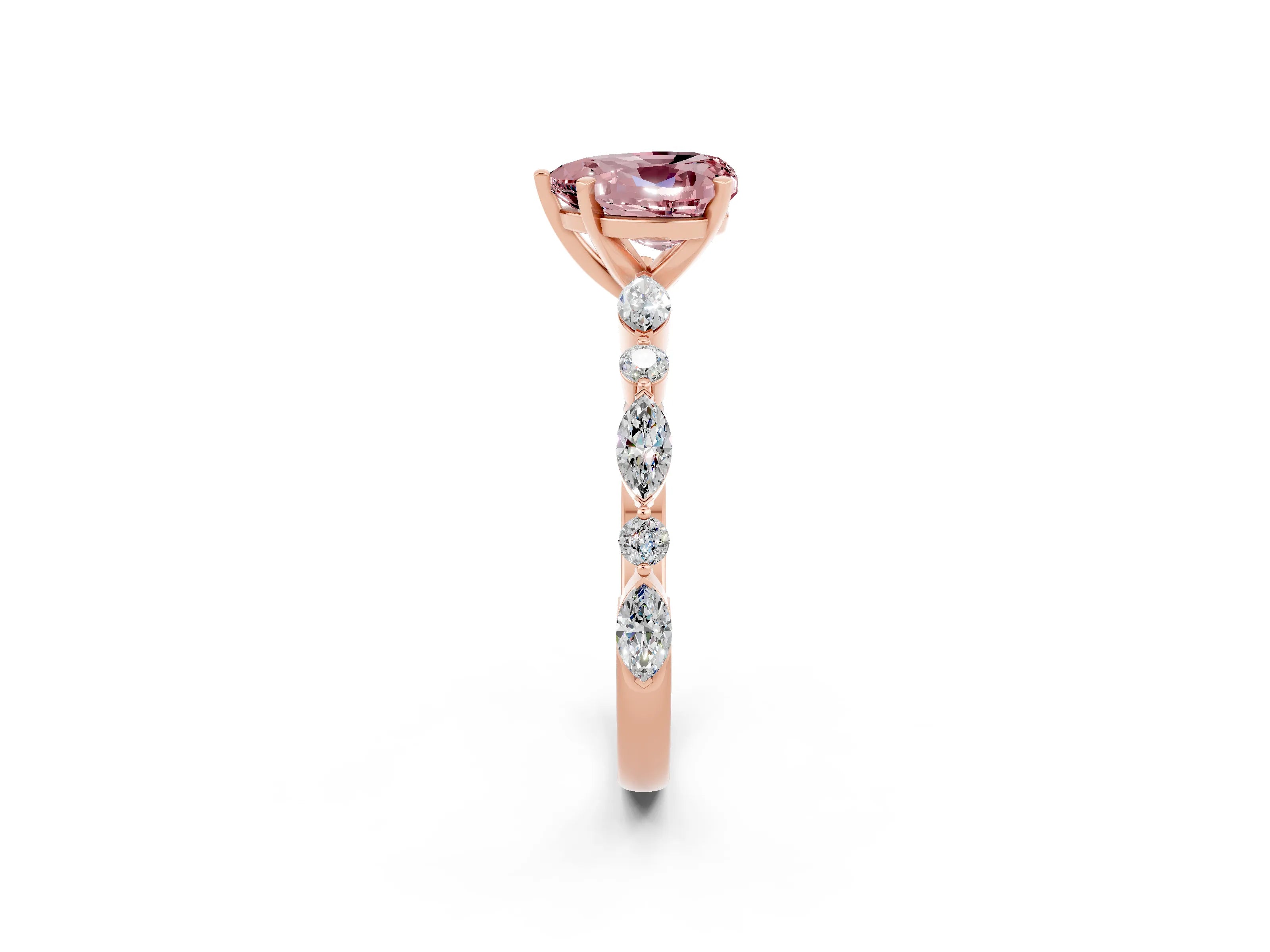 Rose gold Heart Cut Morganite Solitaire with Side Stones on a Pavé Band and Four-Prong Setting_2