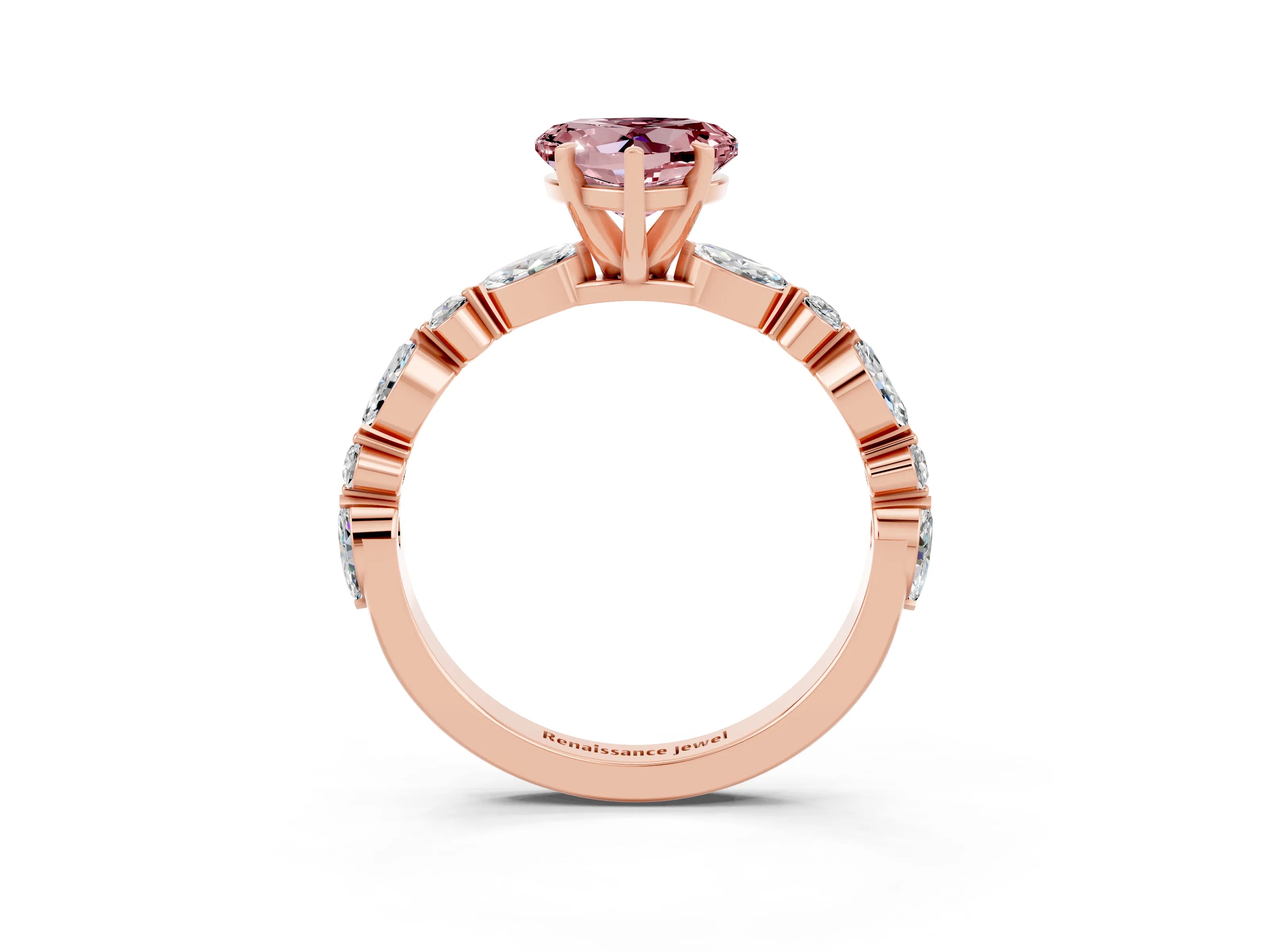 Rose gold Heart Cut Morganite Solitaire with Side Stones on a Pavé Band and Four-Prong Setting_3