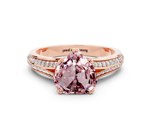 Rose gold Heart Cut Morganite Split Shank Engagement Ring with Pavé Band
