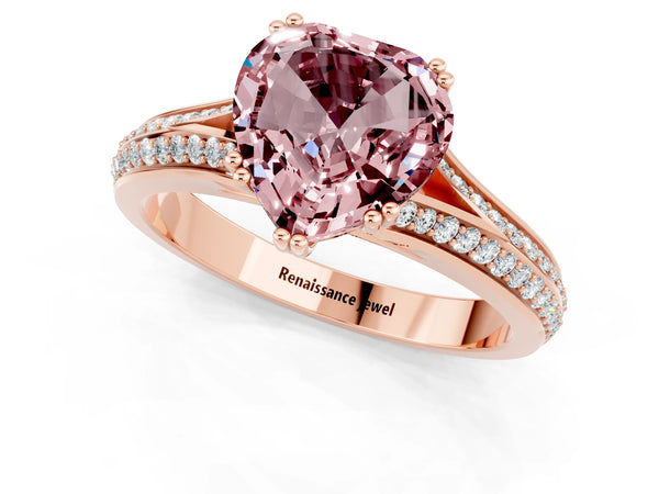 Rose gold Heart Cut Morganite Split Shank Engagement Ring with Pavé Band