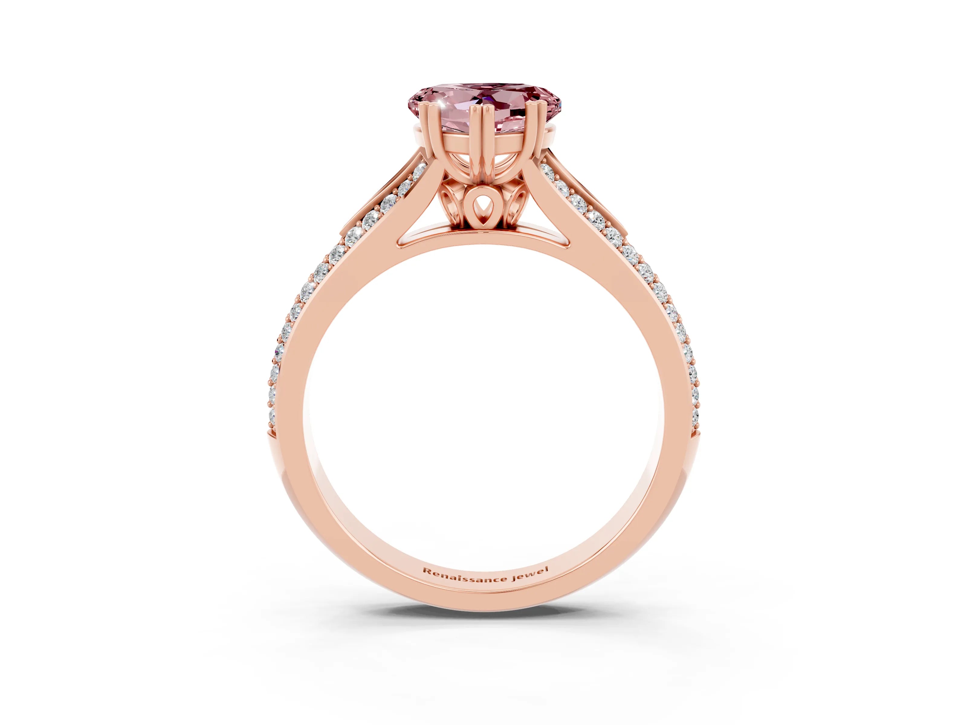 Rose gold Heart Cut Morganite Split Shank Engagement Ring with Pavé Band_3