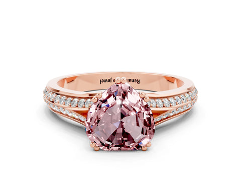Rose gold Heart Cut Morganite Split Shank Engagement Ring with Pavé Band