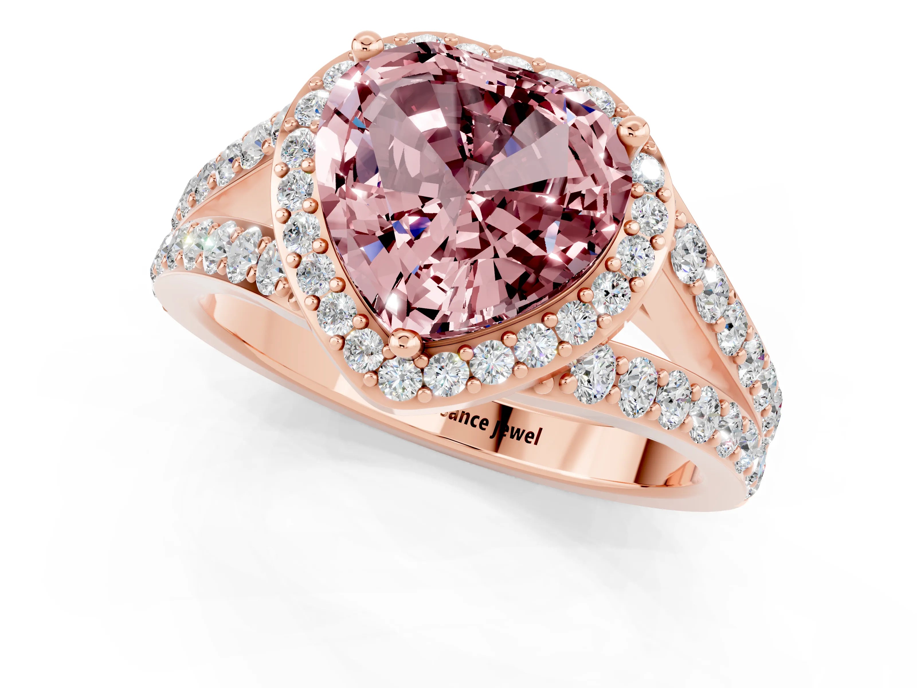 Rose gold Heart Cut Morganite Split Shank Halo Ring with Four-Prong Setting_13