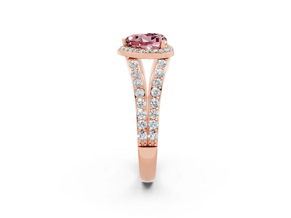 Rose gold Heart Cut Morganite Split Shank Halo Ring with Four-Prong Setting