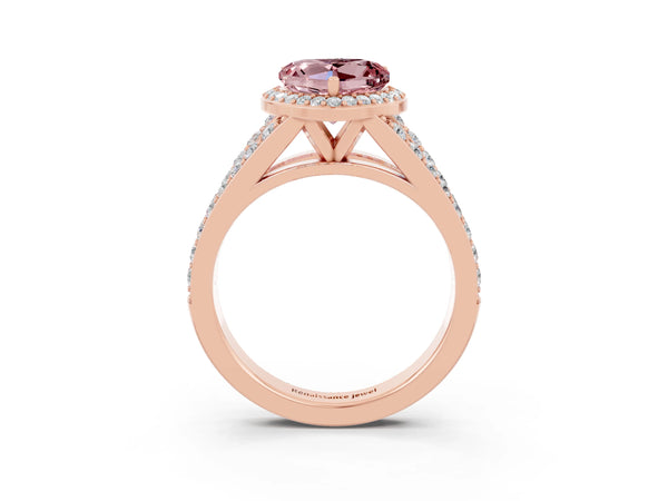Rose gold Heart Cut Morganite Split Shank Halo Ring with Four-Prong Setting