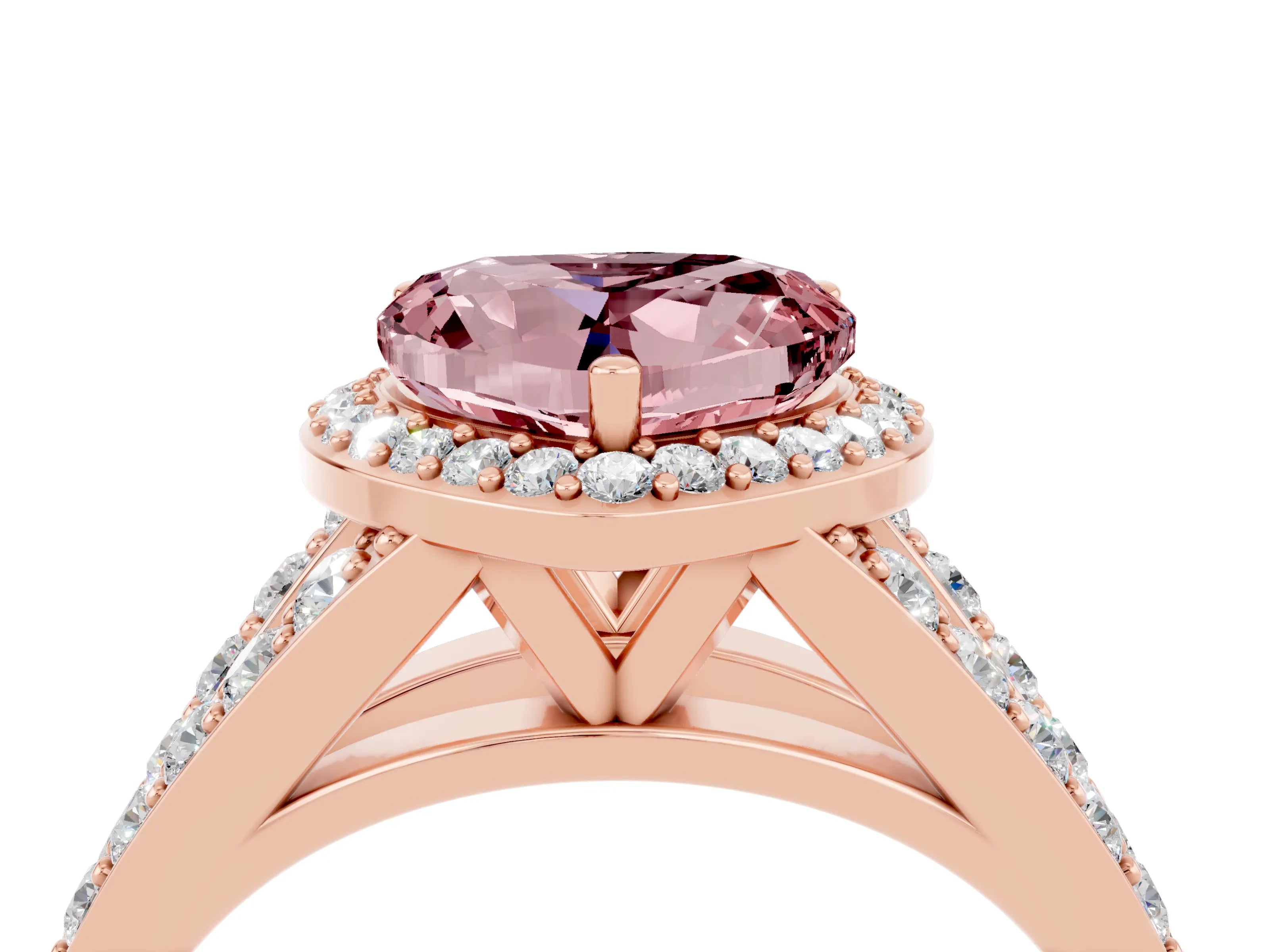 Rose gold Heart Cut Morganite Split Shank Halo Ring with Four-Prong Setting_16
