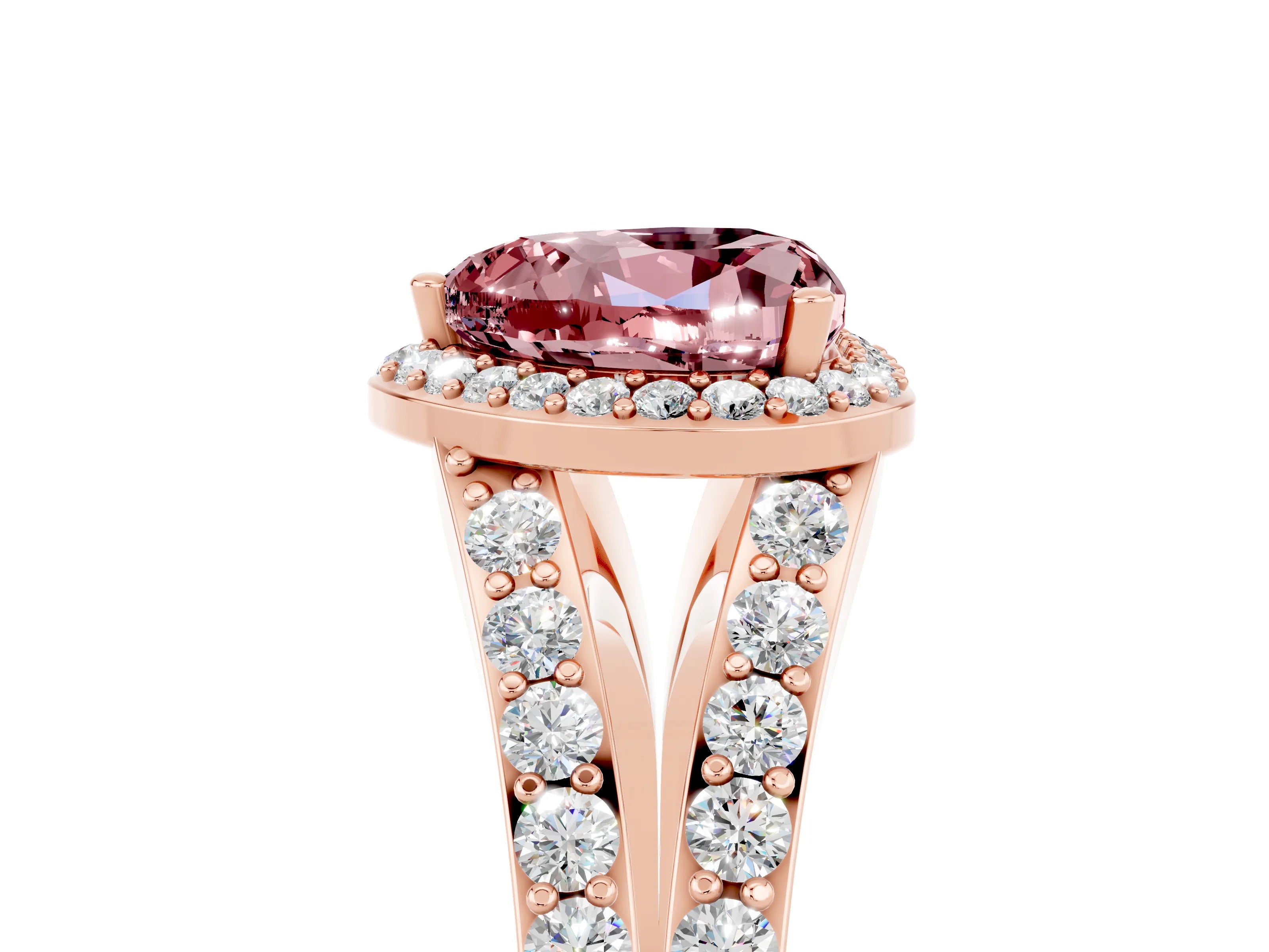 Rose gold Heart Cut Morganite Split Shank Halo Ring with Four-Prong Setting_17