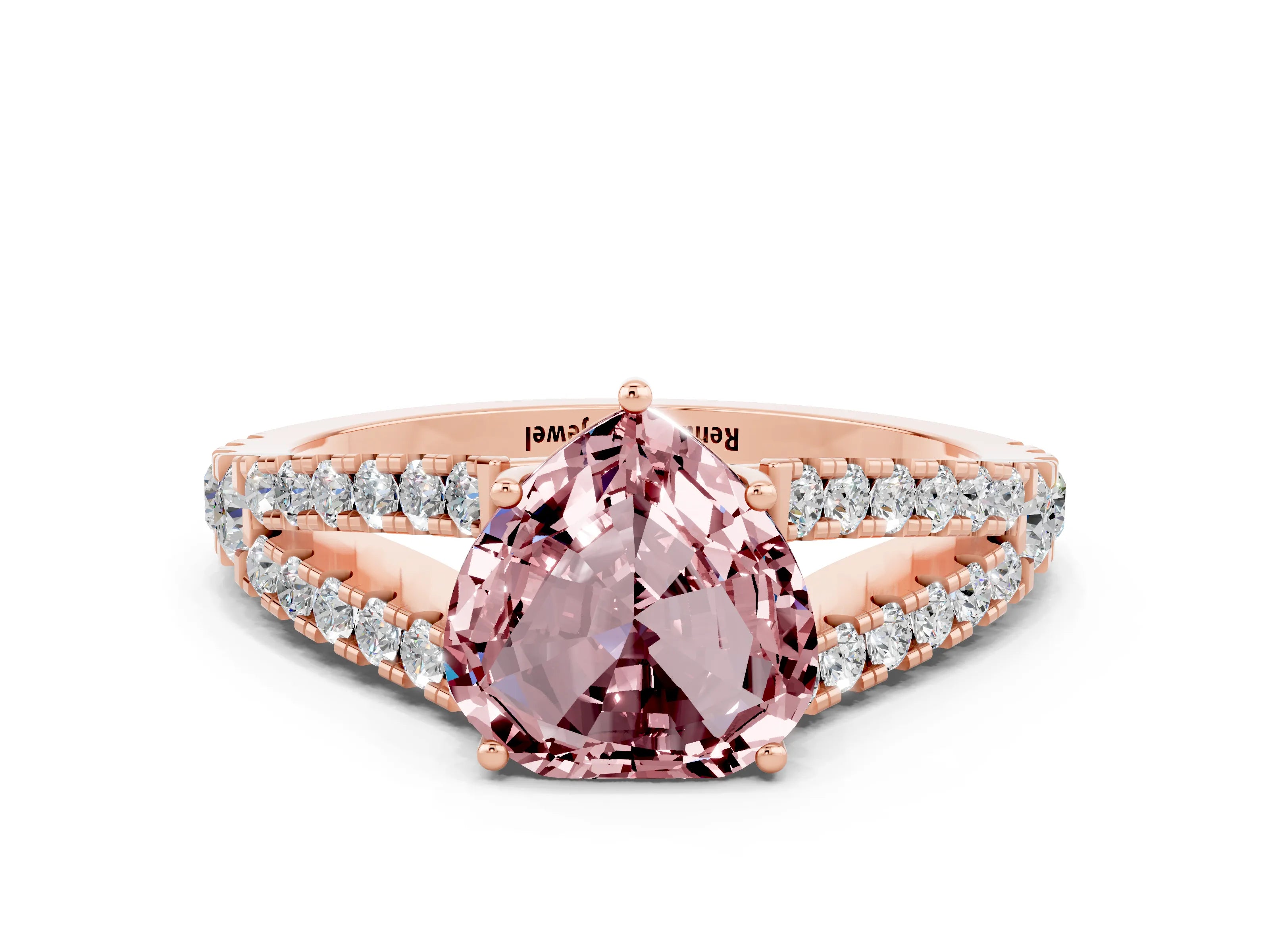 Rose gold Heart Cut Morganite Split Shank Pavé Engagement Ring with Four-Prong Setting_12