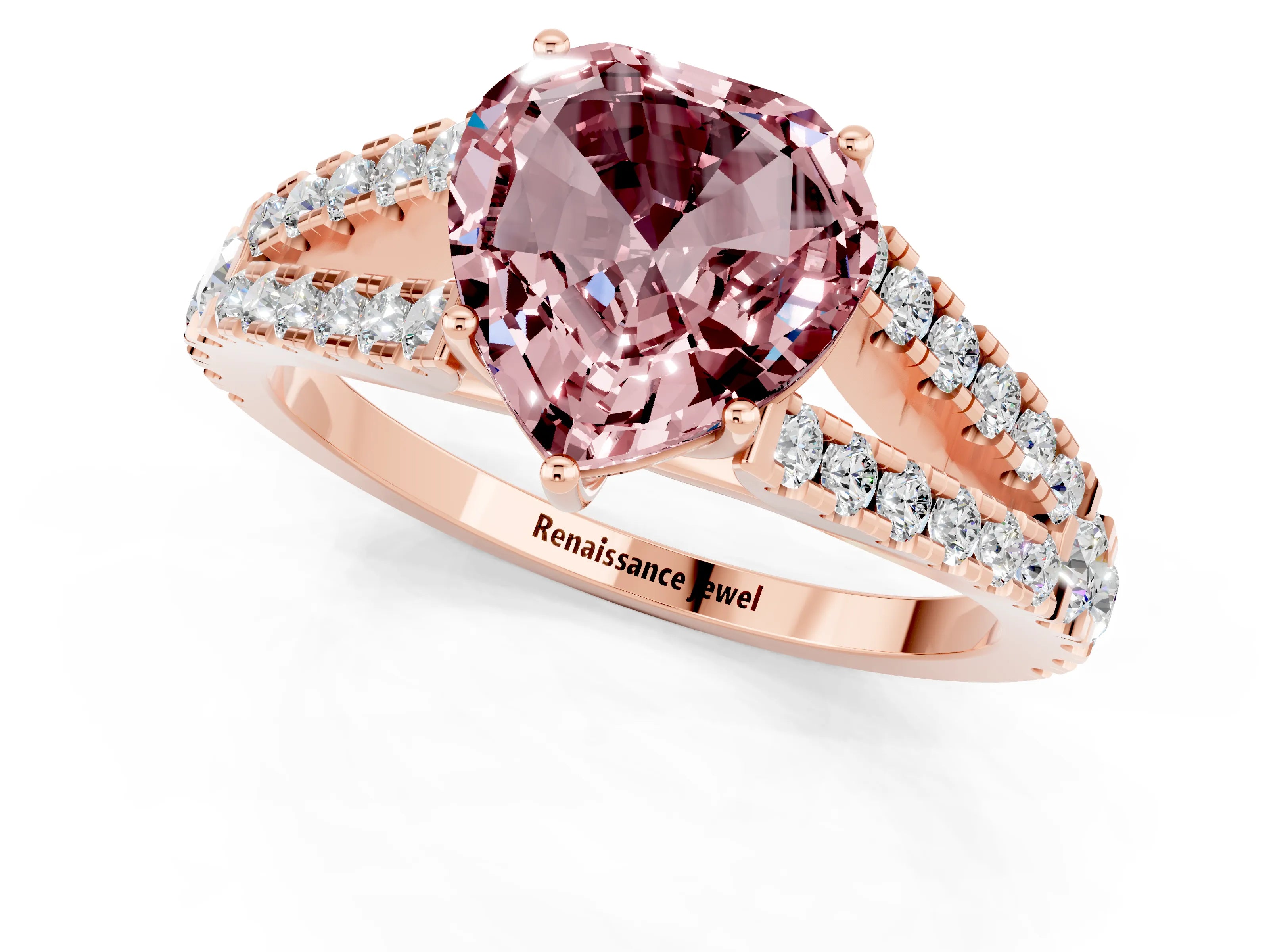 Rose gold Heart Cut Morganite Split Shank Pavé Engagement Ring with Four-Prong Setting_13