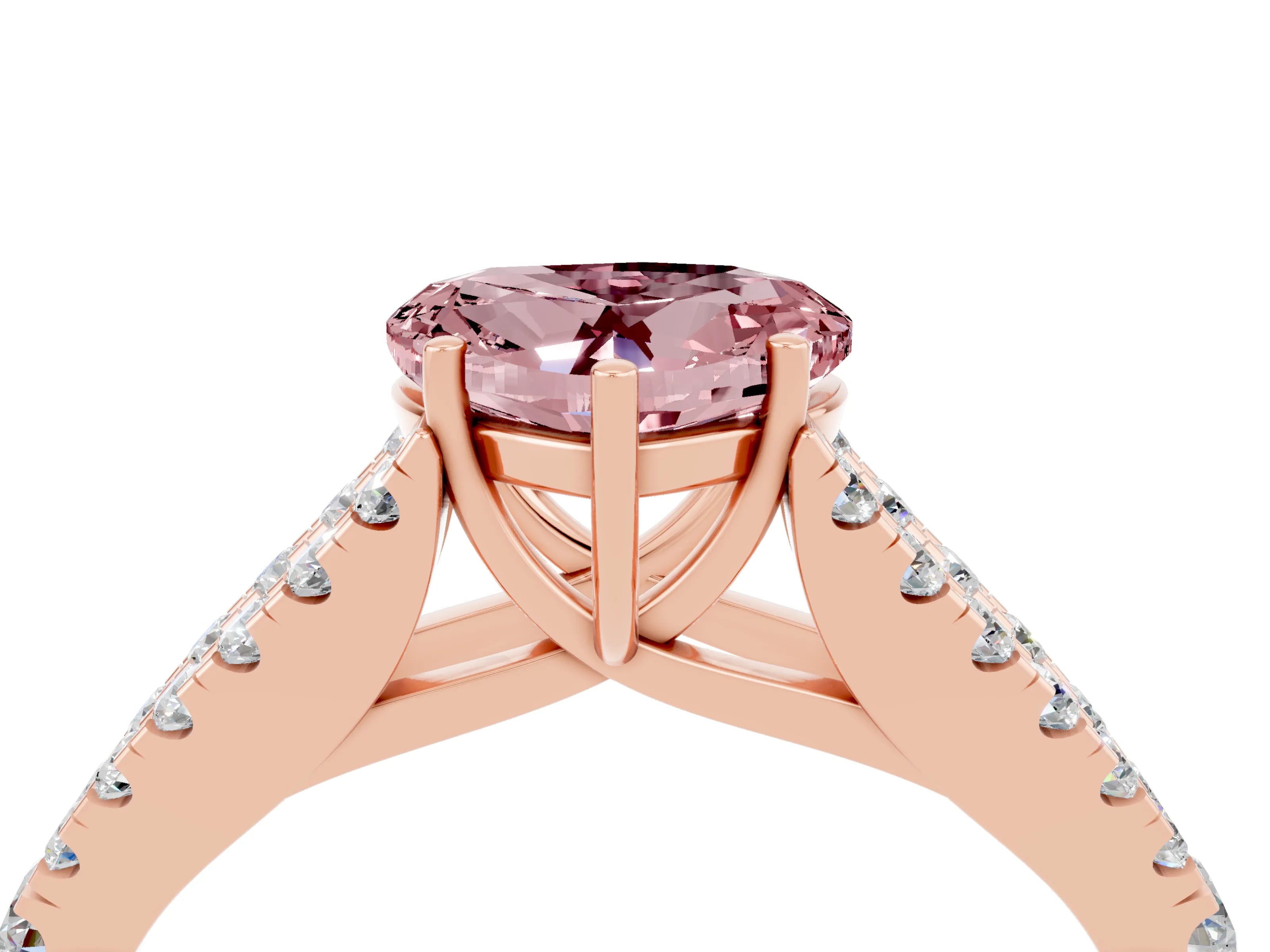 Rose gold Heart Cut Morganite Split Shank Pavé Engagement Ring with Four-Prong Setting_16