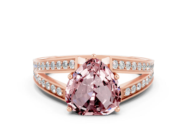 Rose gold Heart Cut Morganite Split Shank Ring with Pavé Band and Four-Prong Setting