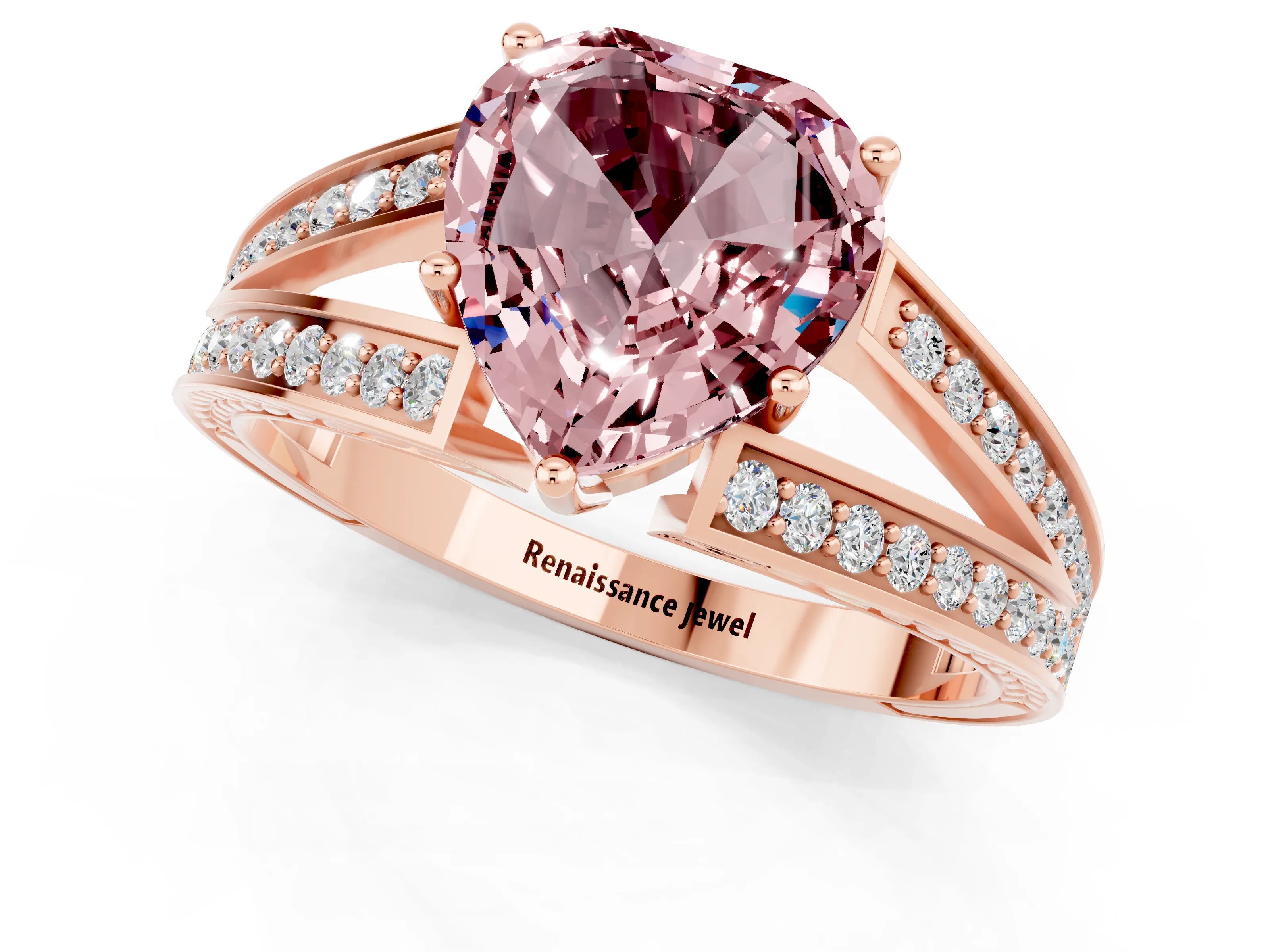 Rose gold Heart Cut Morganite Split Shank Ring with Pavé Band and Four-Prong Setting_1
