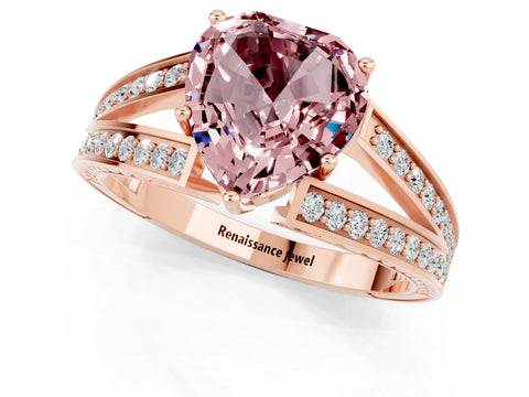 Rose gold Heart Cut Morganite Split Shank Ring with Pavé Band and Four-Prong Setting_1