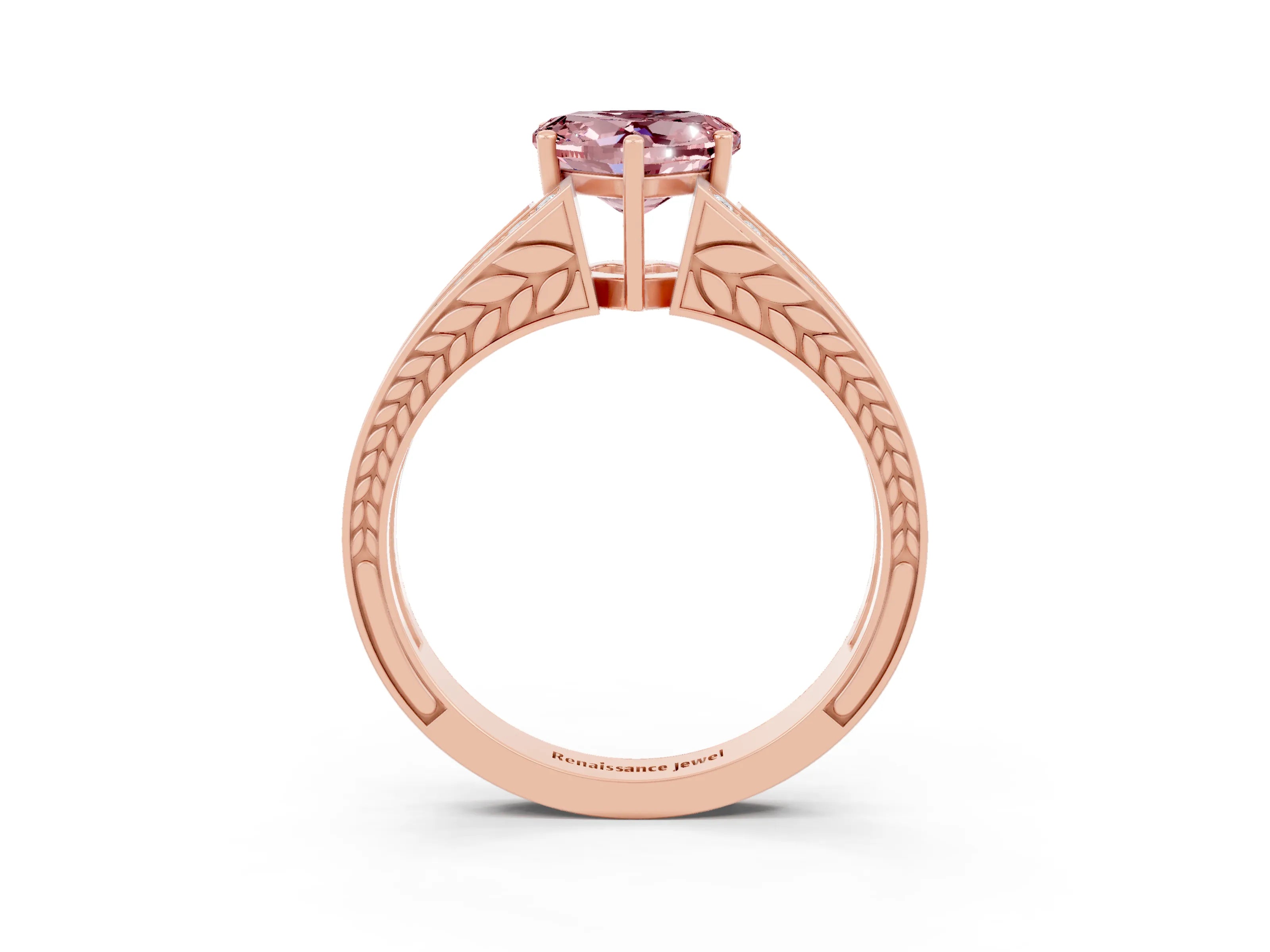 Rose gold Heart Cut Morganite Split Shank Ring with Pavé Band and Four-Prong Setting_3
