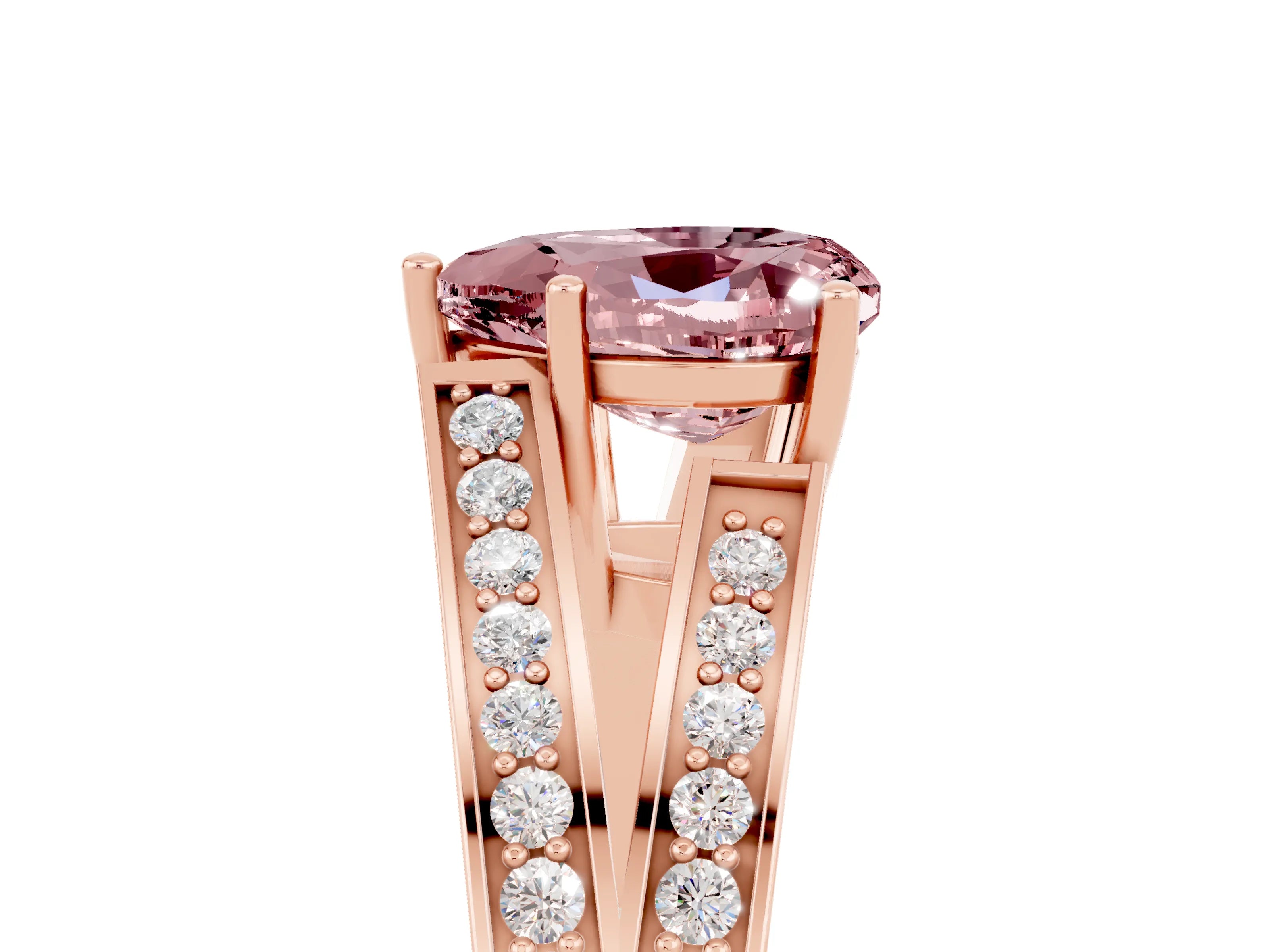 Rose gold Heart Cut Morganite Split Shank Ring with Pavé Band and Four-Prong Setting_5