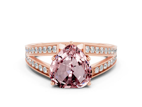 Rose gold Heart Cut Morganite Split Shank Ring with Pavé Band and Four-Prong Setting