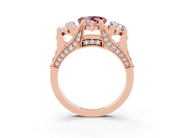 Rose gold Heart Cut Morganite Three-Stone Ring with Channel Set Band and Four-Prong Setting