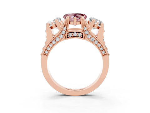 Rose gold Heart Cut Morganite Three-Stone Ring with Channel Set Band and Four-Prong Setting_3