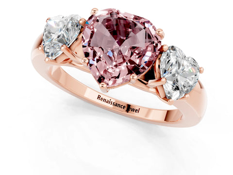 Rose gold Heart Cut Morganite Three-Stone Ring with Four-Prong Setting and Classic Band_1