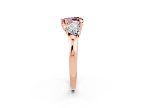 Rose gold Heart Cut Morganite Three-Stone Ring with Four-Prong Setting and Classic Band_2
