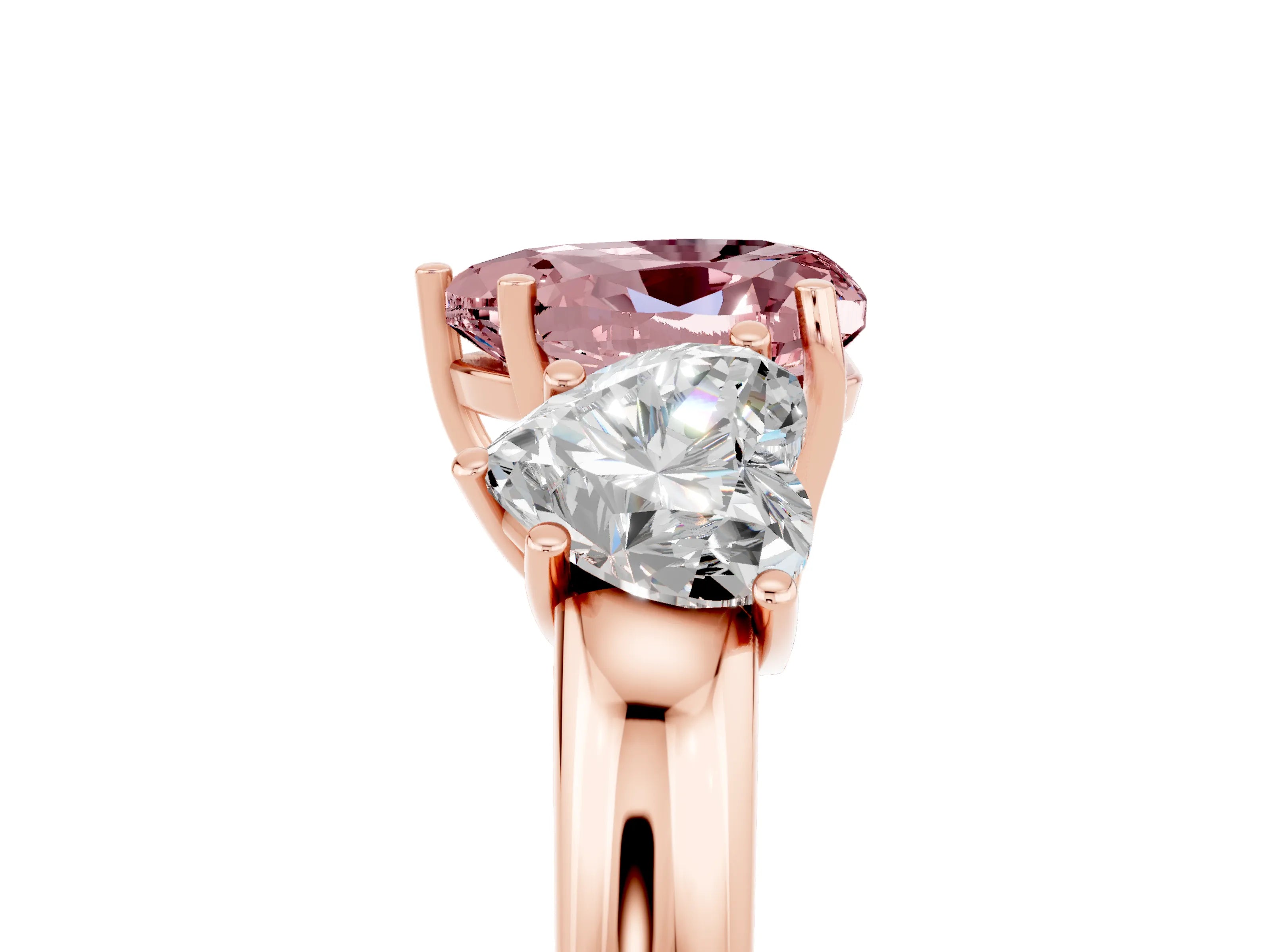 Rose gold Heart Cut Morganite Three-Stone Ring with Four-Prong Setting and Classic Band_5
