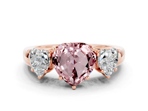 Rose gold Heart Cut Morganite Three-Stone Ring with Four-Prong Setting and Classic Band