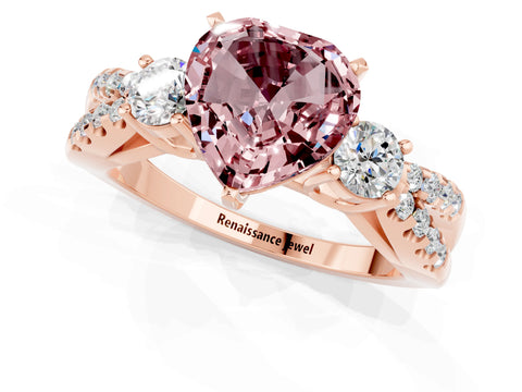 Rose gold Heart Cut Morganite Three-Stone Ring with Pavé Split Shank and Four-Prong Setting_1