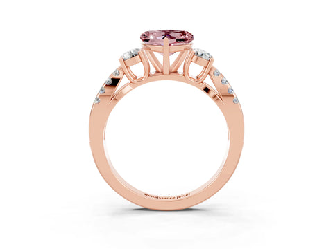 Rose gold Heart Cut Morganite Three-Stone Ring with Pavé Split Shank and Four-Prong Setting_3