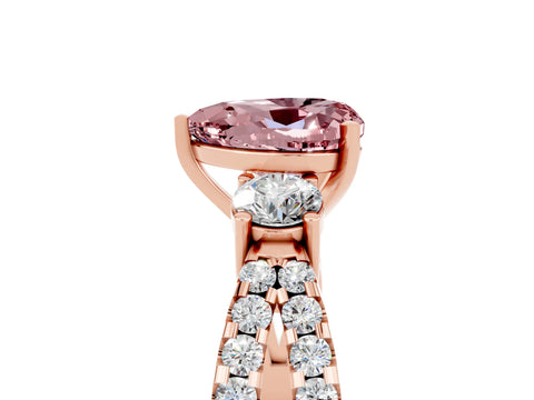 Rose gold Heart Cut Morganite Three-Stone Ring with Pavé Split Shank and Four-Prong Setting_5