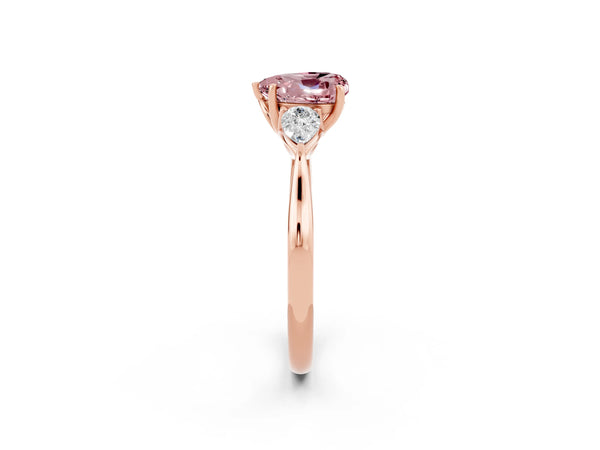 Rose gold Heart Cut Morganite Three-Stone Ring with Pear  Side Stones and Prong Setting