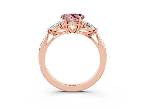 Rose gold Heart Cut Morganite Three-Stone Ring with Pear Side Stones and Four-Prong Setting_15