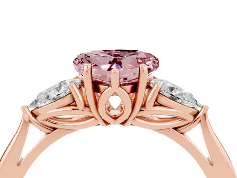 Rose gold Heart Cut Morganite Three-Stone Ring with Pear Side Stones and Four-Prong Setting_16