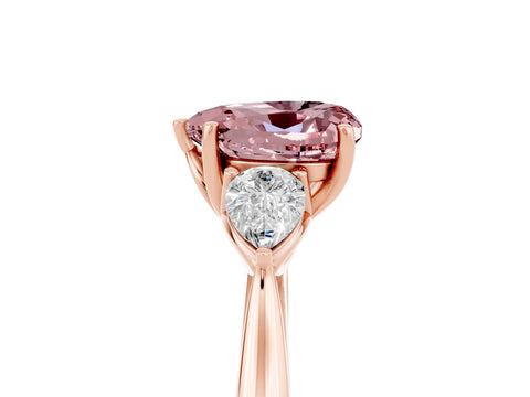 Rose gold Heart Cut Morganite Three-Stone Ring with Pear Side Stones and Four-Prong Setting_17
