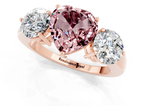 Rose gold Heart Cut Morganite Three-Stone Ring with Prong Setting and Classic Band_1